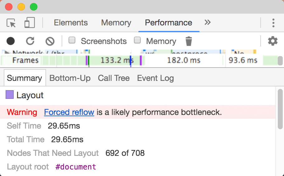 Forced reflow in devtools